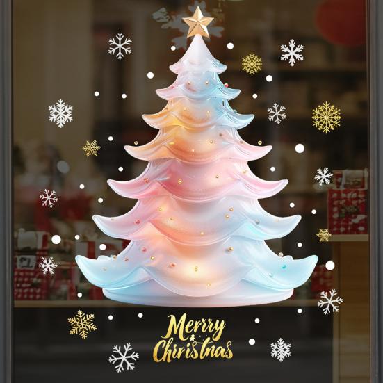 Jul Fargerikt Tre Vindusklistremerke Avtakbart Vanntett PVC Vinter God Jul Statisk Glassklistremerke Høytidsfest Dekorasjon Klistremerke