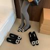 Spring and autumn new rhinestone temperament shallow single shoes women's low heel square head French fairy velvet evening shoes