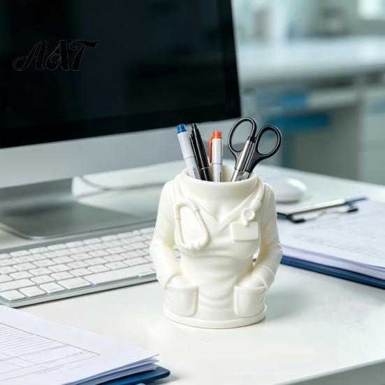 Large Capacity Pen Pot Doctor Nurse Shape Holder, 3D Print Resin Stationery Organizer, Office Supply Holder for Nurses with Weighted Base, Supplies