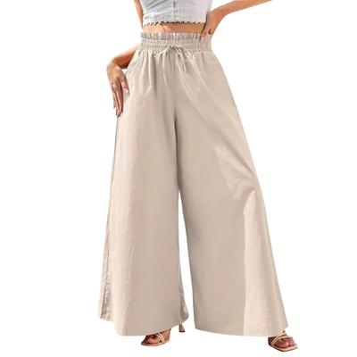 Modische, einfarbige, hoch taillierte, lockere Hose mit weitem Bein für Damen