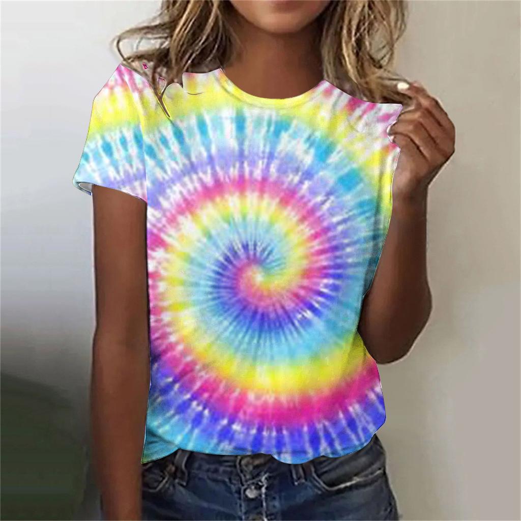 Summer Round Neck 3D Print Top Fashionable Casual Colorful Short Sleeved Women's T-shirts