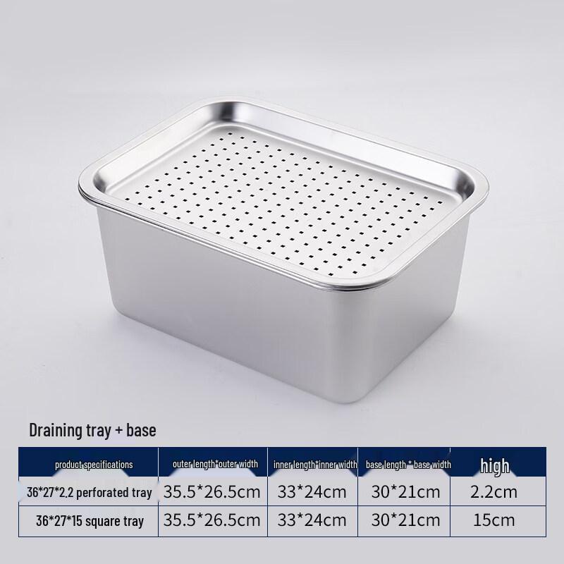 Yunduo Stainless Steel Rectangular Deep Basin and Colander Set