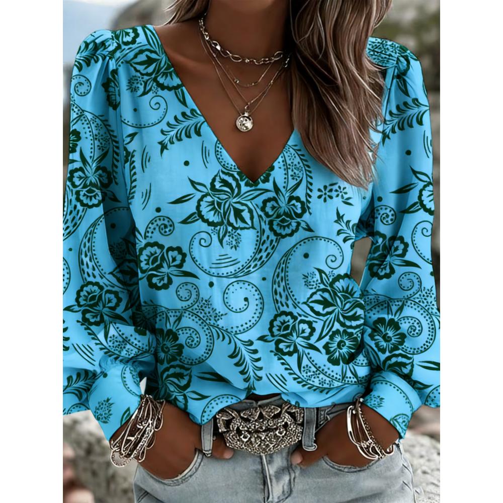 New V-necked lantern-sleeve shirt. Ideal gift for festivals, perfect party attire, essential outfit for daily outings. S