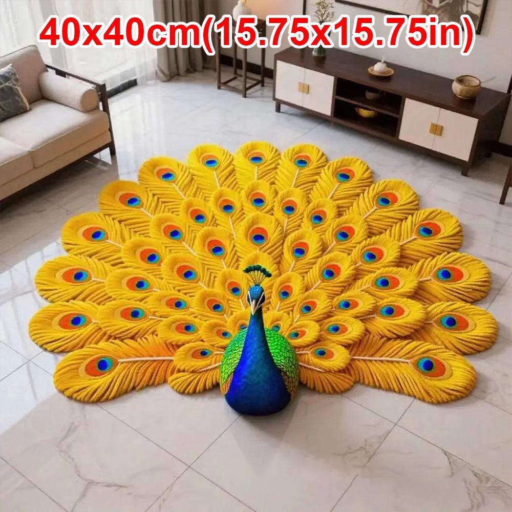 Special-shaped Peacock Carpet Soft Door Gasket Peacock Mat for Living Room Tea Table Bedside