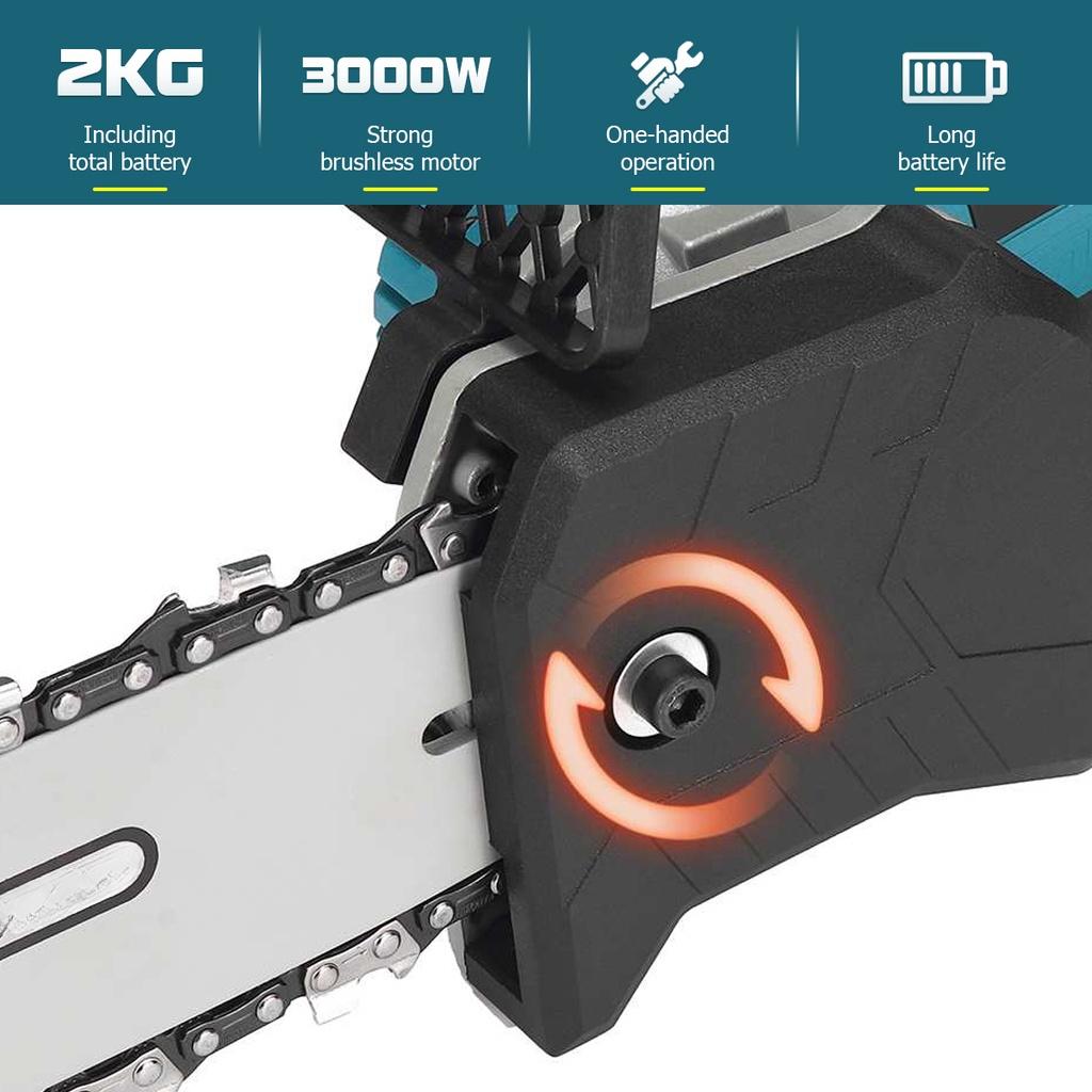 3000W 8/10 Inches Cordless Electric Saw Chainsaw With 2PC Li-ion Battery Brushless Motor Rechargeable Woodworking Tool 388VF