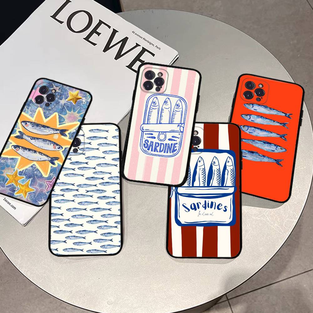 Sardines Retro Art Seafood Soft Back Phone Cover Case For IPhone 17 16 Pro Max 15 12 11 16e 13 Mini 14 15 Plus