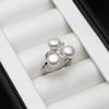 Real 925 Sterling Silver Pearl Ring Double Ladies Woman,White Natural Freshwater Adjustable Pearl Ring Wife Mother Birthday Gift