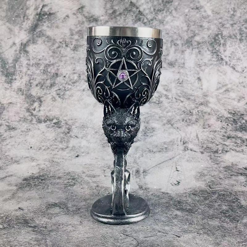 1Pcs Medieval Retro Goblet 3D Red Wine Glass Stainless Steel Liner Cocktail Glass Retro Creative Personalized Gift Ornament