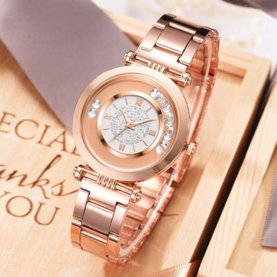 Quicksand Rhinestone Alloy Ladies Watch Quartz Watch Steel Band Round Dial Wristwatches