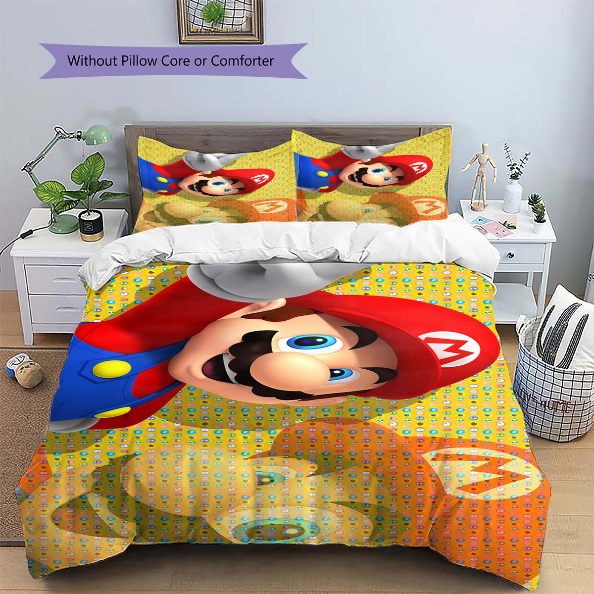 Mario Chibi Head Duvet Cover & Pillowcases, Mario Fan Kawaii Bedding, Ideal Gift.chl 135x200cm