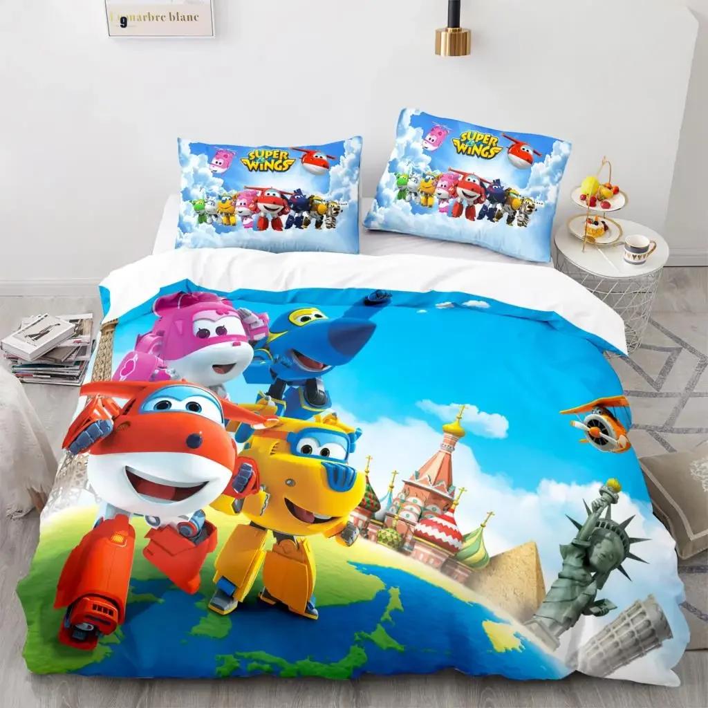 Super Wings Bedding Set Bedspread Single Twin Full Queen King Size Game Super Wings Bed Set Children's Kid Bedroom Duvetcover 05