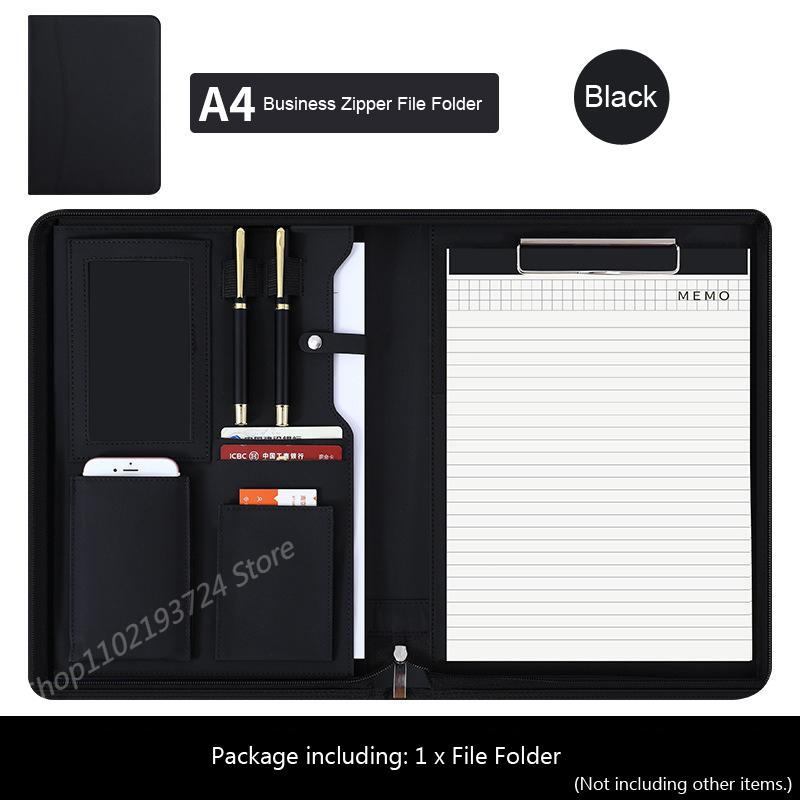 Multifunctional A4 Leather Conference Portfolio Folder for Document Organizer Zippered Man Executive Folder Briefcase Office