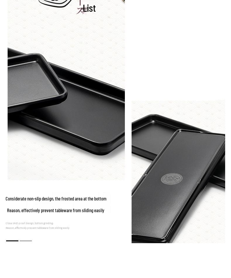 Black Melamine Japanese Sushi Tray - Long Shallow Plate for BBQ & Food Arrangement