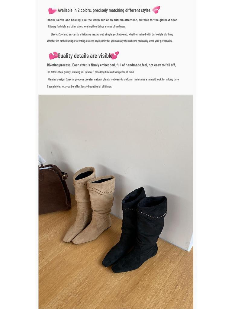 Lammleder Französische Nische Spitz Zehen Keilabsatz Slouch Cowboy Stiefel Damen 2025 Hohe Stiefeletten