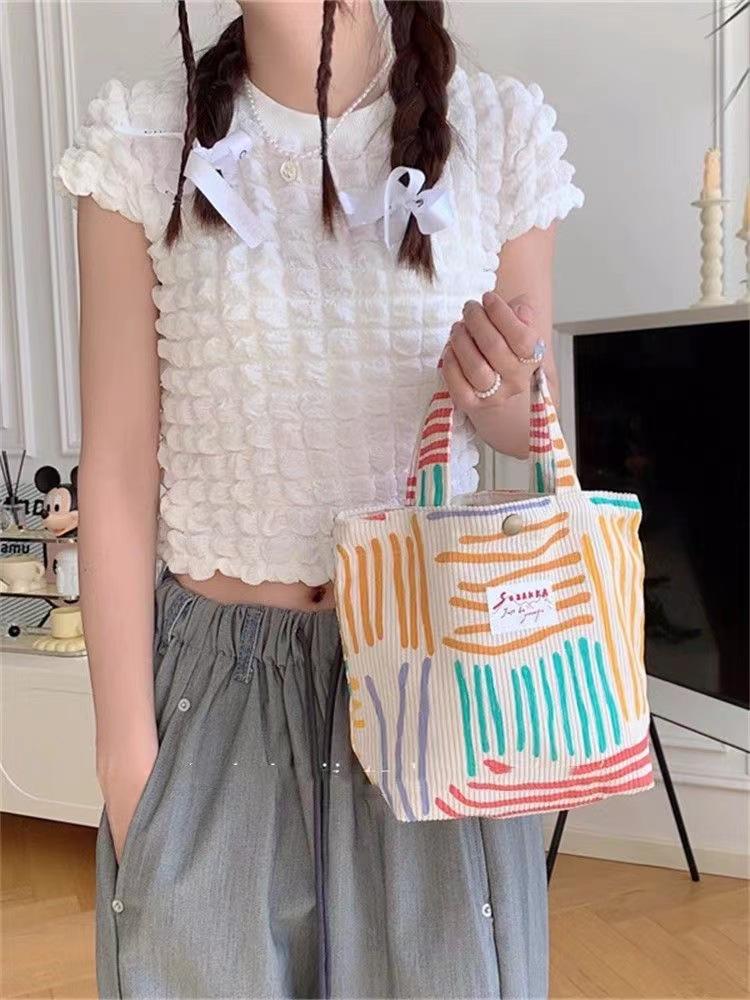 Colorful Stripes Corduroy Cosmetic Bag Portable Travel Toiletry Bag Skincare Sundries Aesthetic Makeup Storage Bag,A-DH