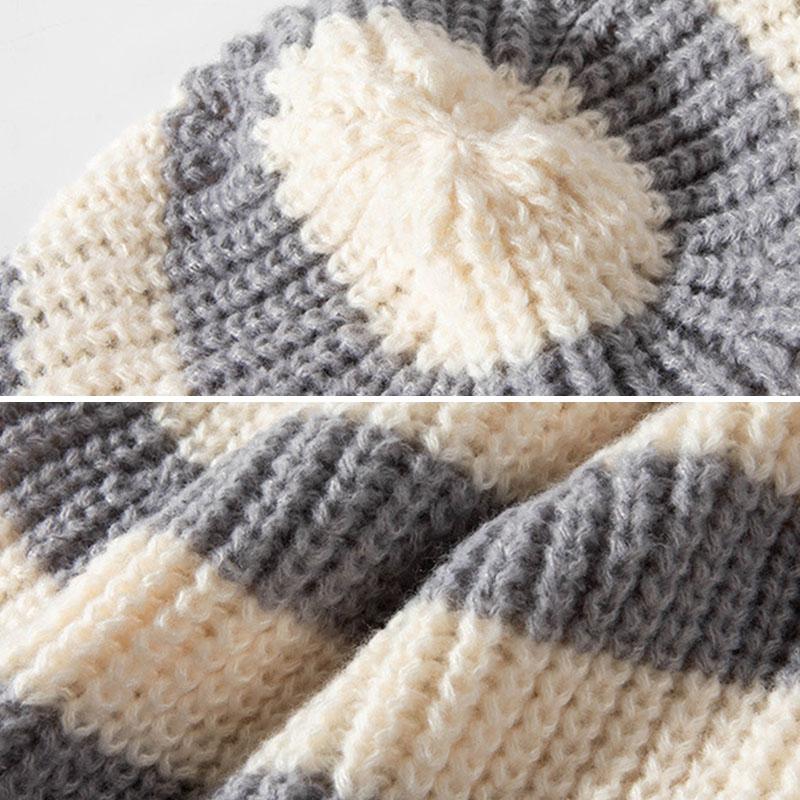 Für gestreifte Kappe Koreanische Beanie Damen Winter Ohrenschutz Skullies Mütze Mode Warm Verdickt Wolle Gestrickte Mützen