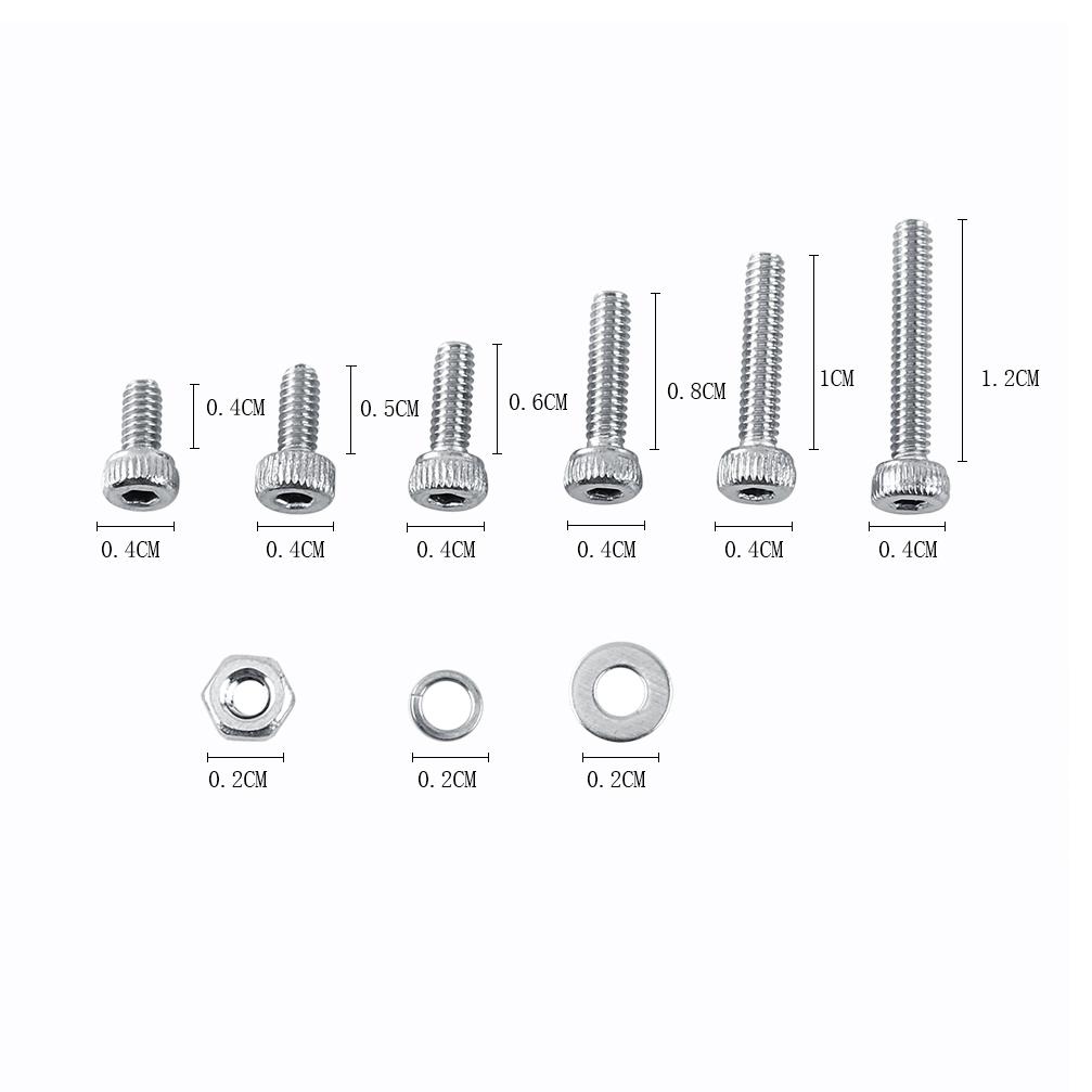 M2 304 Stainless Steel Screws With Hex Nuts Washers Assortment Fasteners( Head)