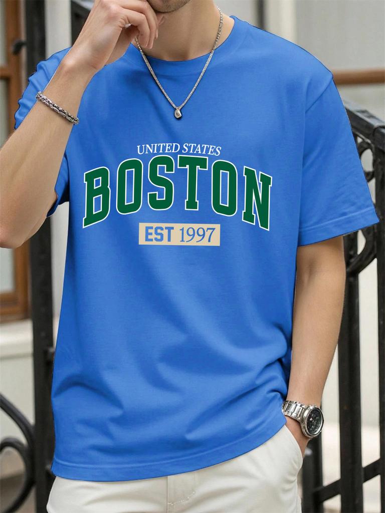 United States Boston Est 1997 Print T Shirt Men Summer AllMatch Streetwear Trendy ONeck Clothes Cotton Oversized Man TShirts