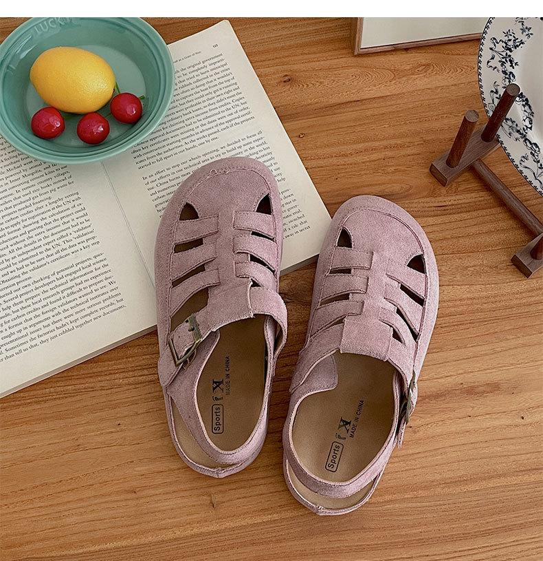 Atmungsaktive und leichte Retro-Französische Anti-Rutsch-Taschenkopf-Sandalen für Damen 2025 neu Sommer vielseitig hochwertig Römische Schuhe