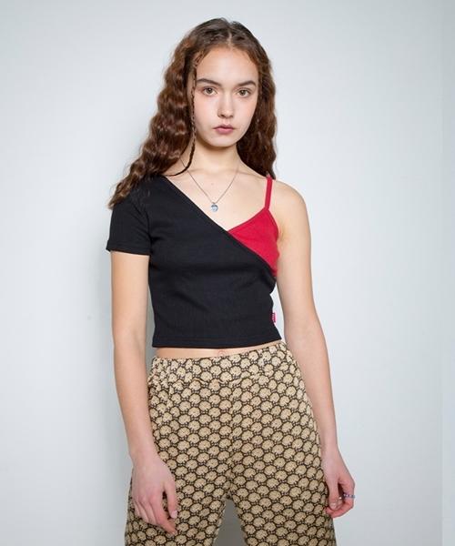 Fake Mama Asymmetrical Color Block Crop Top [Black] Sable