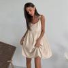 Spring/Summer new European and American sexy spaghetti camisole dress, salt-style vacation loose cotton-linen A-line skirt