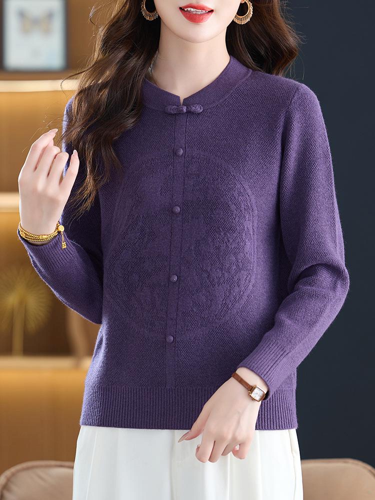 

Элегантный женский осенний кардиган из шерсти с длинным рукавом - Стильный базовый трикотаж свободного кроя для весны и осени M красный