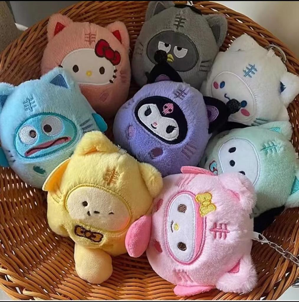 Assorted Sanrio Plush Keychains (Kuromi My Melody Hello Kitty) Soft Stuffed Bag Pendants Lovely Lovely Gifts for Kids and Women
