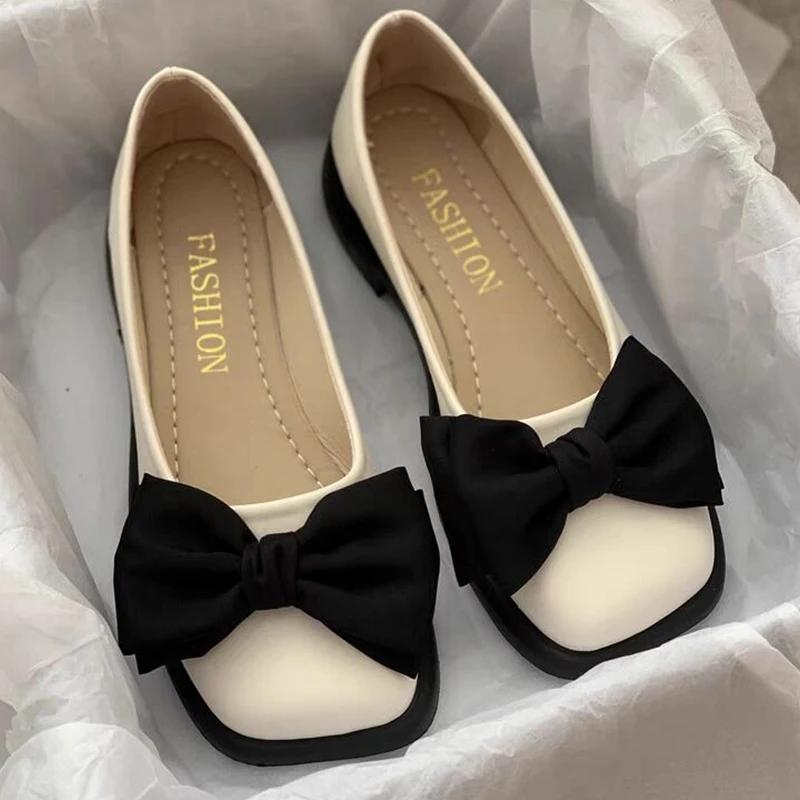 Women Bow Mary Janes Shoes Casual High Heels Shoes New Square Toe Sandals Fashion Lolita Shoes Loafers Walking