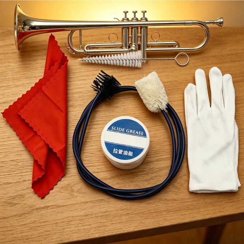 Trombone And French Horn Cleaning Set With Mouthpiece Brush Bore Brush Slide Grease & Polishing Cloth For Brass Instrument