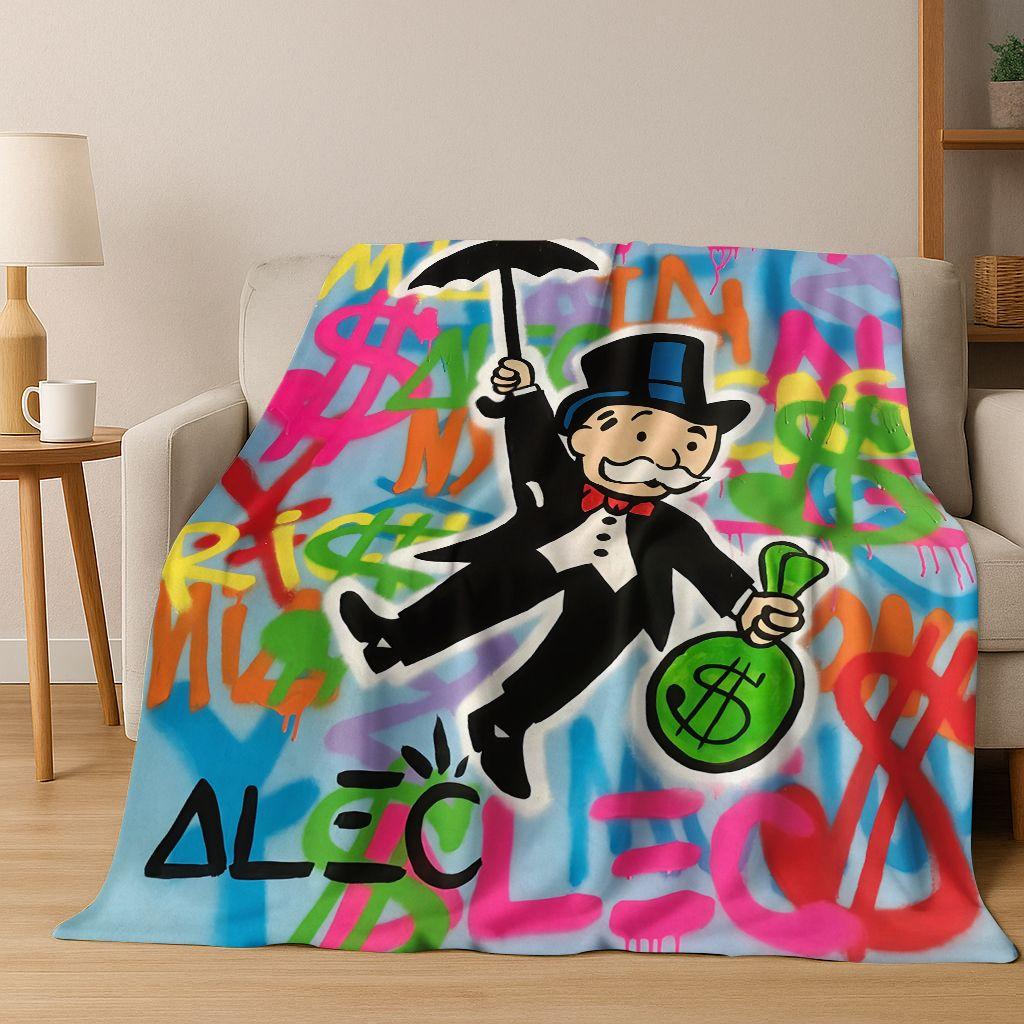 Rich Cartoon Monopoly Dollar Game Money Flannel Blanket,Cozy Soft Throw Blanket for Home Bedroom Bed Sofa Picnic Cover Gift Kids