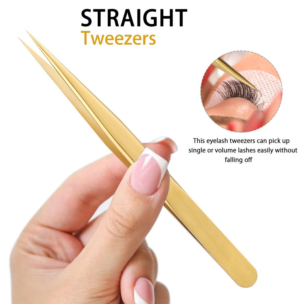 Hochpräzises Wimpernpinzettenset - Enthält 3 Edelstahl-Wimpernpinzetten für klassische Einzel- und Volumen-Wimpernverlängerungen