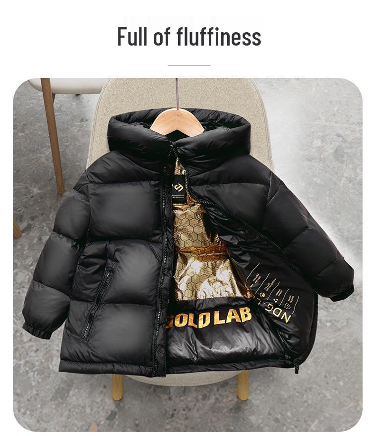 Kids' Black & Gold Thickened Down Puffer Jacket - Winter Coat for Boys & Girls