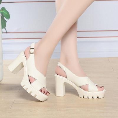 New Roman High Heel Sandals Summer Women Waterproof Platform Thick Heel Sandals Thick Sole Two-Wear Mother's Shoes Comfortable