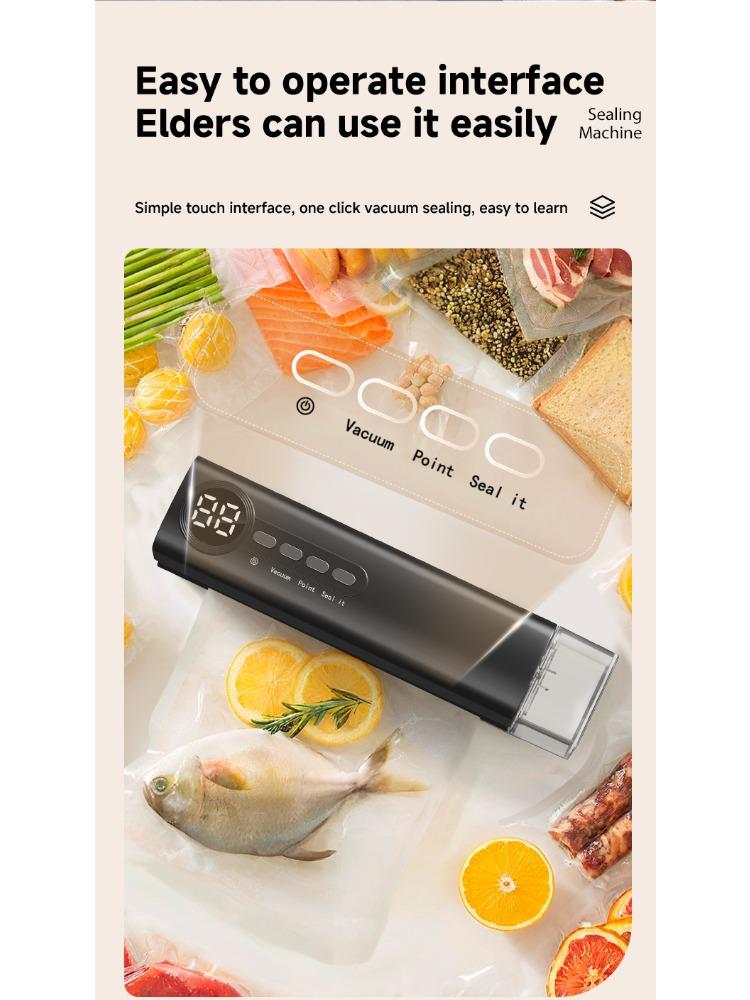 1Pc Rechargeable Vacuum Packaging Machine, Household Small Fully Automatic Dual-Pump Double-Sealing Freshness Preservation Vacuum Sealing Machine