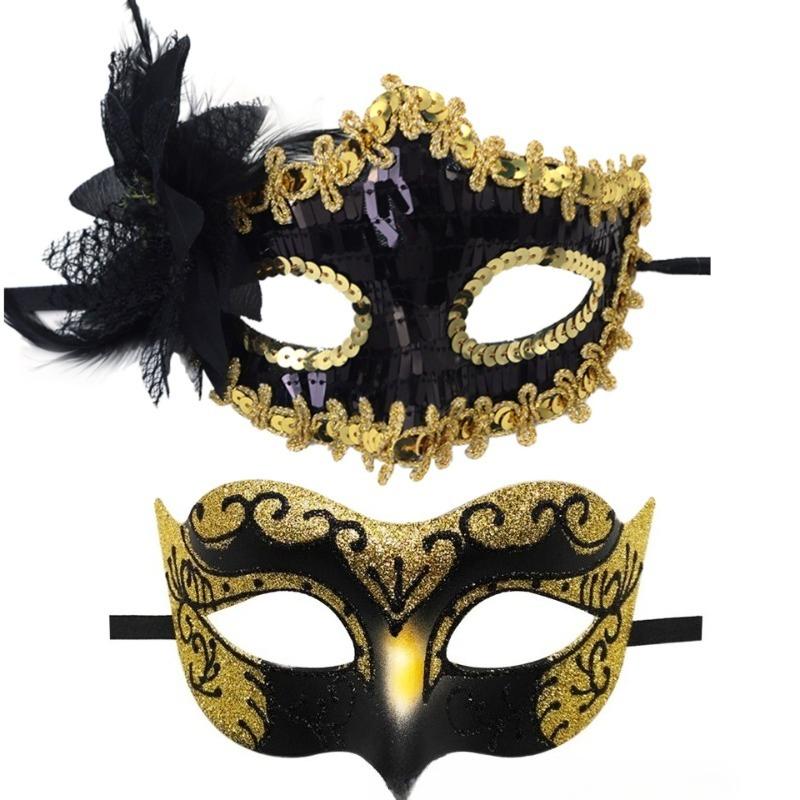 2 stuks Elegante Zwarte Kant Masquerade Maskerset voor Koppels - Perfect voor Venetiaans Feest, Mardi Gras en Halloween Vieringen