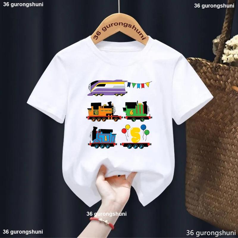 

Newly Style Train Birthday T-Shirt for Cute Boys/Girls Tshirt, 2025 Summer Kids White Casual Short Sleeve Tops Birthday Gift 120
