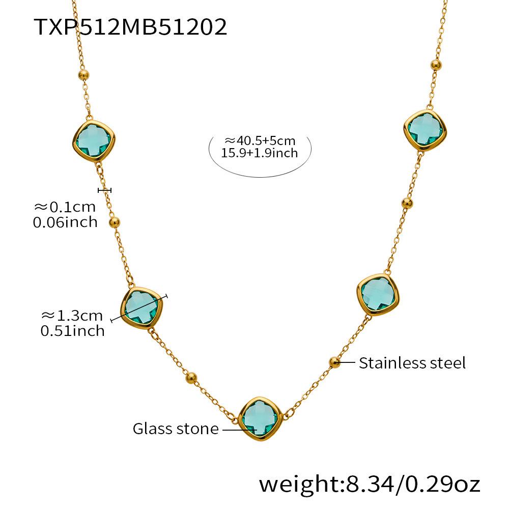 Stylish European & American Stainless Steel Jewelry Set with Square Faceted Glass Stones: Includes Bracelet, Necklace, and Earrings