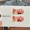 10Pcs Nude French Press On Nails - Red Flower & 3D Floral Fake Nails