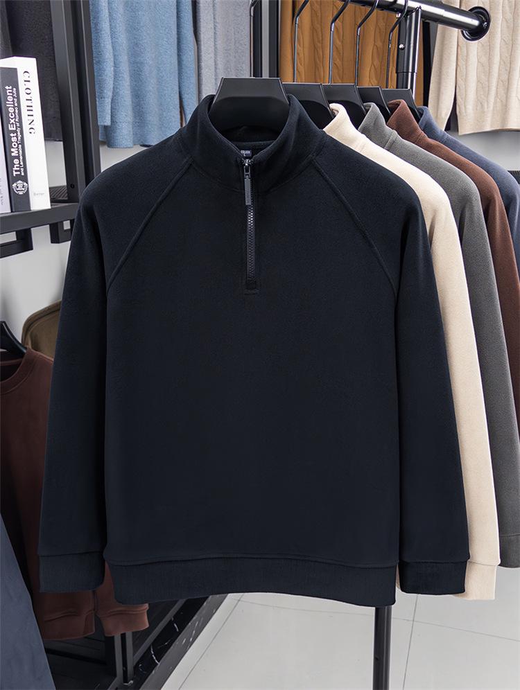 Men's Winter Coral Fleece Half-Zip Sweatshirt: Thick, Warm, Double-Sided Casual Base Layer
