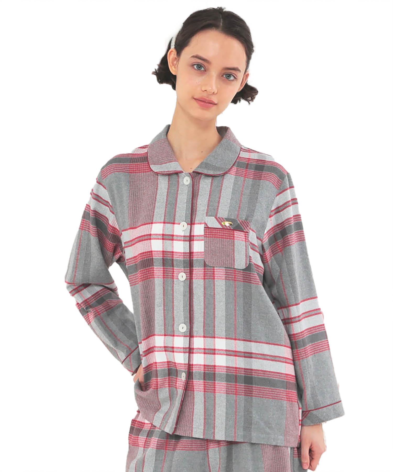 

Cotton flannel check shirt pajamas серый