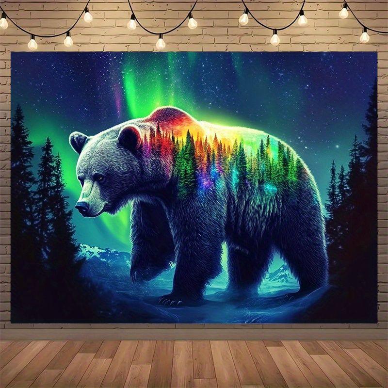 Nature Aurora Forest Giant Bear Natural Landscape Tapestry Wall Hanging Home Decor for Bedroom Living Room Dorm