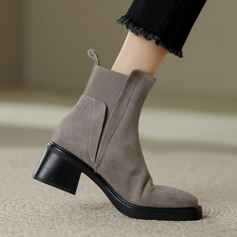 Suede Women Chunky Ankle Boots Fashion High Heels Shoes New Trend Pumps  Winter Goth Casual Cozy Heeled Chelsea Short Botas