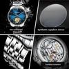 JINSHIDUN Brand Skeletonized Tourbillon Mechanical Watches for Men