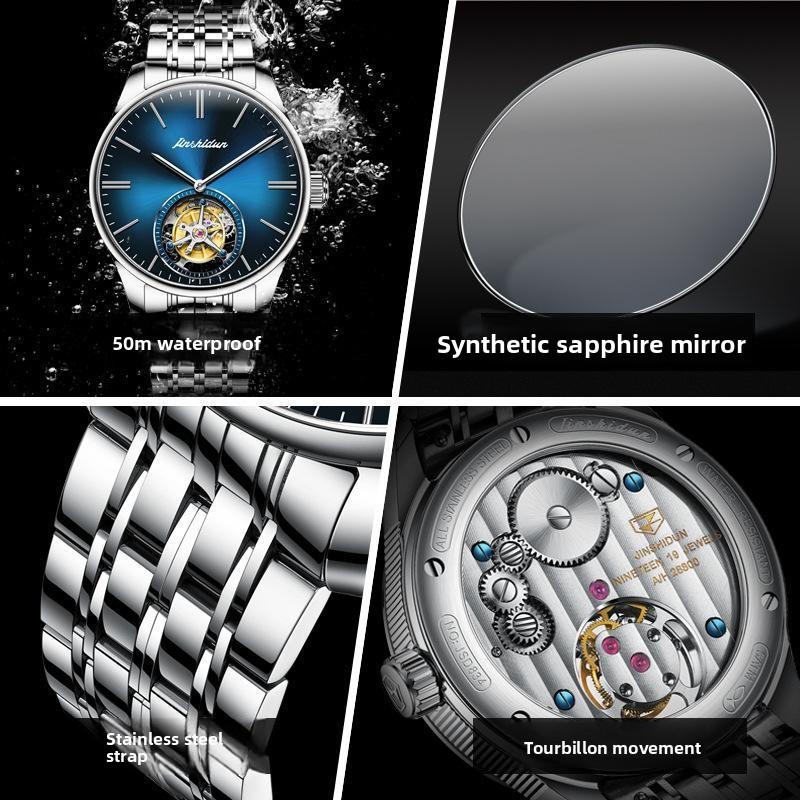 JINSHIDUN Brand Skeletonized Tourbillon Mechanical Watches for Men