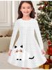 Girls' Autumn and Winter Fashion Dress, 3D Cute Cat Print  Round Neck Long Children's T-shirt Dress, Casual Versatile, Christmas Clothing
