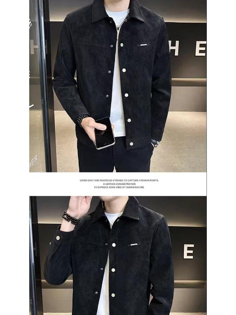 2025 Men's Suede Plush Lapel Jacket - Trendy Spring/Autumn Street Style, High-End & Versatile