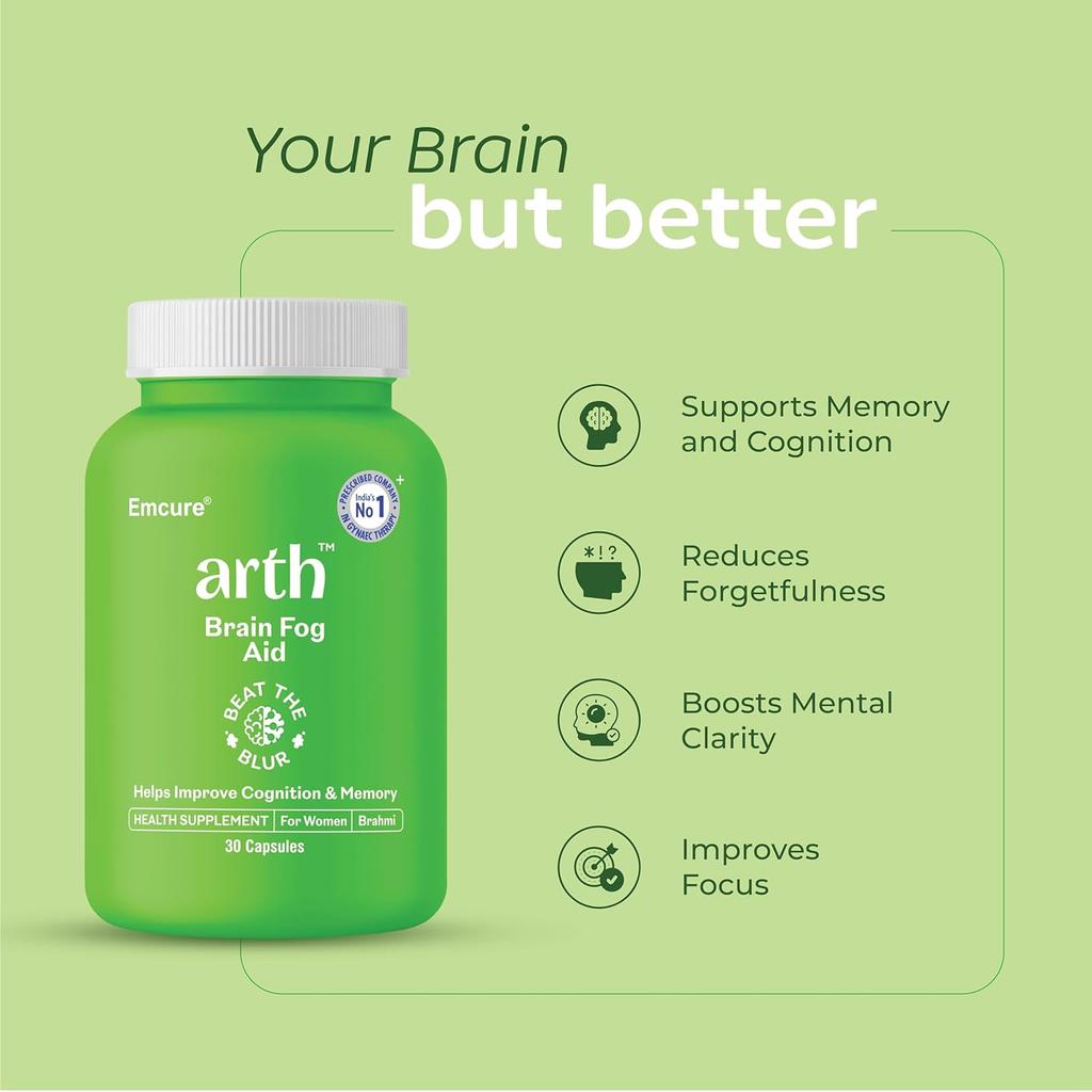 Arth Brahmi Capsules by Emcure | 30CAP X Pack of 3 for Memory, Focus & Mental Clarity Support