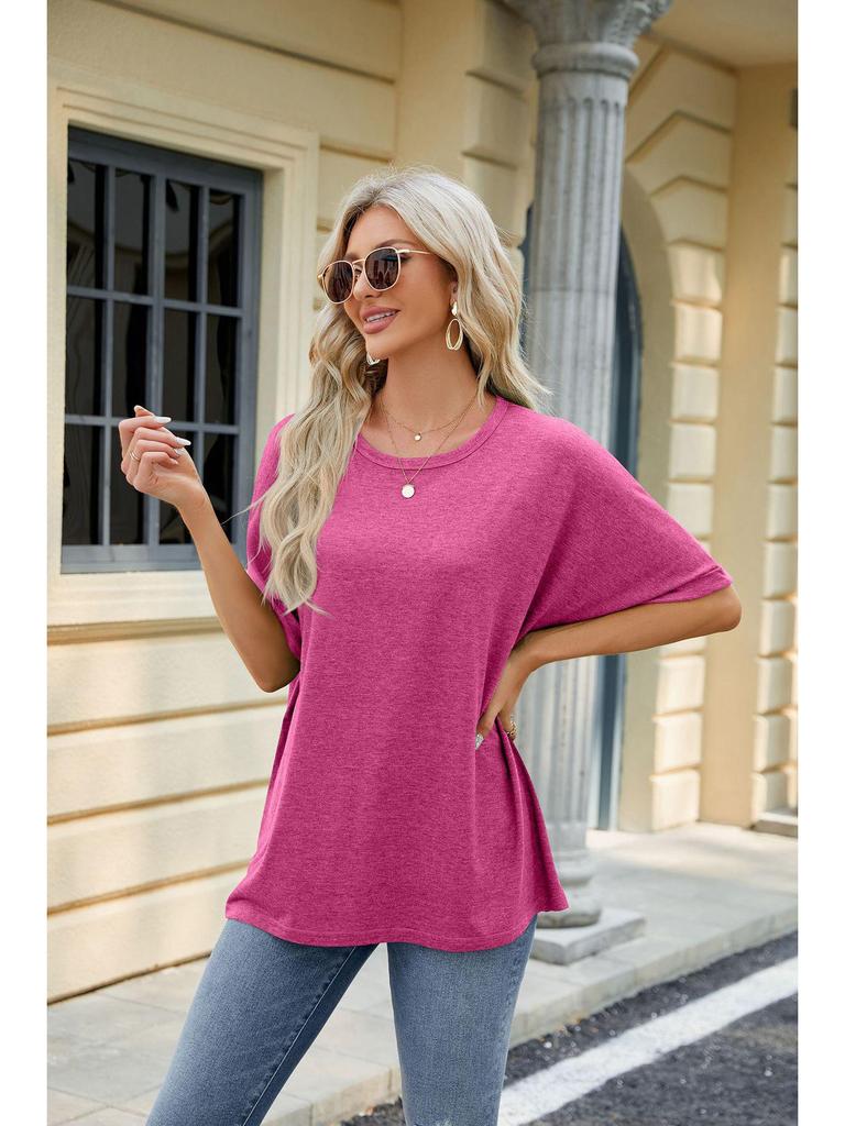 2024 European and American Plus Size Solid Color Loose Short Sleeve Round Neck Women's T-Shirt