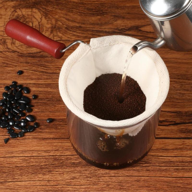 Wiederverwendbare Flanell-Kaffeefilterbeutel | Pour-Over-Filtertuch mit Holzgriff, Umweltfreundliches Brauzubehör für reichen Geschmack
