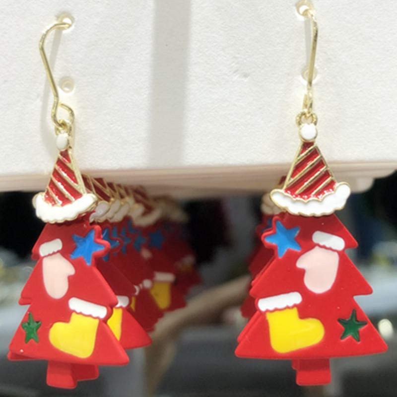 

Christmas Earrings: Titanium Steel with Gold-Plated Zinc Alloy and Drip Oil - Perfect for Spring Festival Gifts Chinese Red Bead